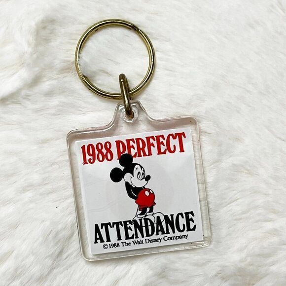Vintage Disney 1988 Perfect Attendance Mickey Keychain - Picture 1 of 3